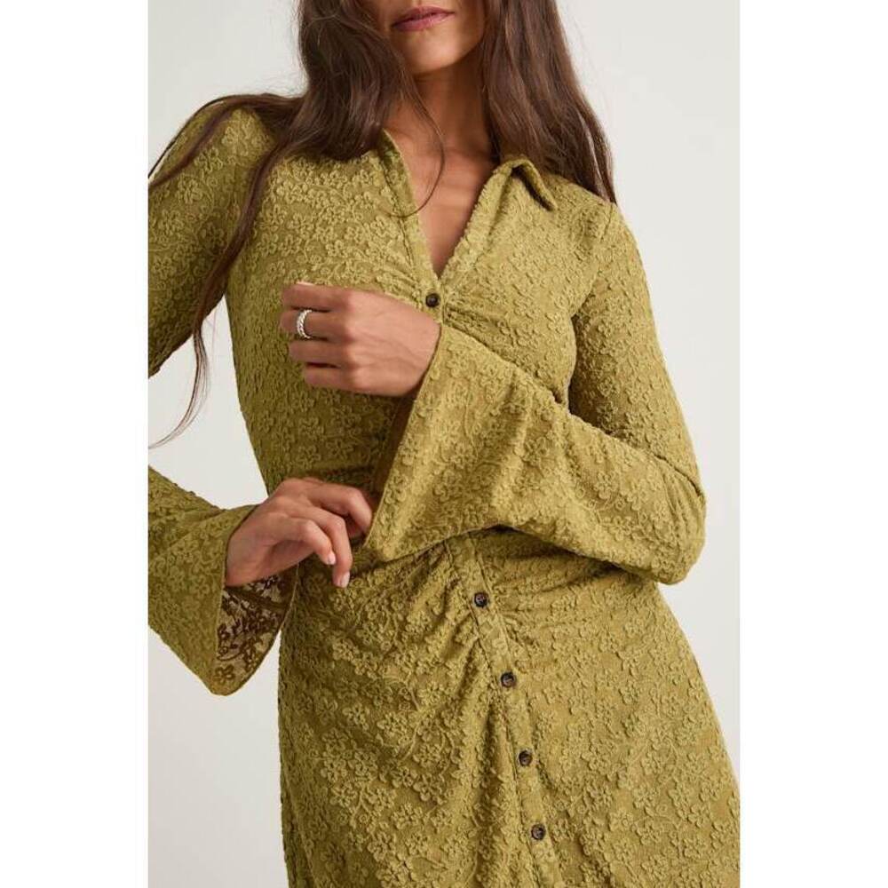 Lulus Marcella Chartreuse Jacquard Button-front Mini Dress Green - Size M